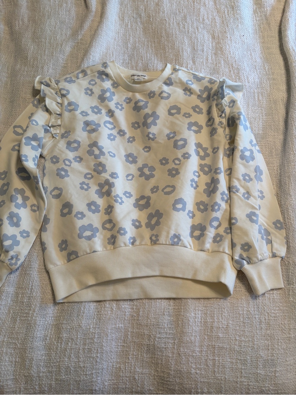Miles the label Girl’s Cream & Light Blue Floral Ruffle-Sleeve Sweatshirt size 6